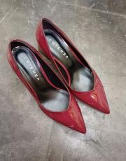 rubişx sivri kalıp kalın topuk rugan deri ayakkabı bordo