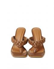 ashley örgü detaylı topuklu terlik kahve