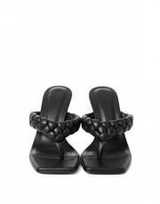 ashley örgü detaylı topuklu terlik siyah